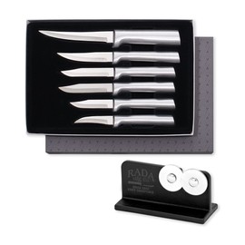 Rada Cutlery 6-piece All-Star Paring Knife Gift Set with Quick Edge Sharpener, Silver Handles