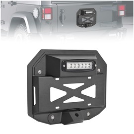 KUAFU Spare Tire Delete License Plate Bracket Compatible with 2007-2018 Jeep Wrangler JK & Unlimited Rear License Plate Holder Relocation Kit w/Third Brake Light & 2x Plate Illuminate Light