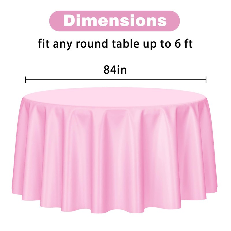 Kopokita 2 Pack Pink Round Disposable Plastic Tablecloths 84 inch