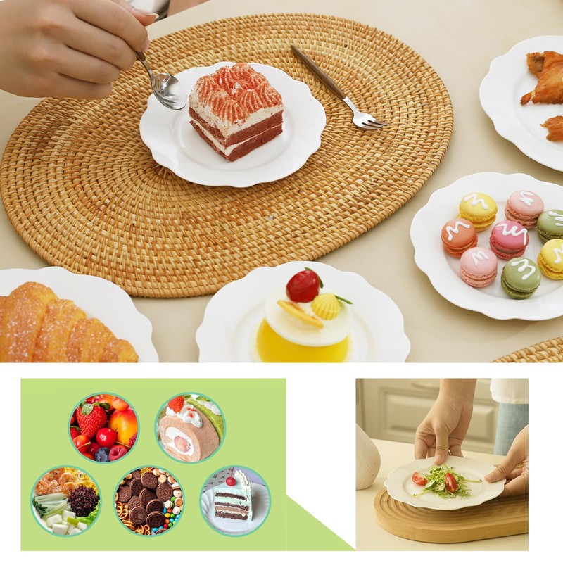 TAMAYKIM 6 Inch Porcelain Dessert Plates, Set of 18, White