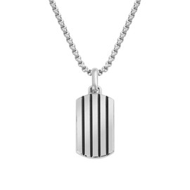 Van Heusen Men's Stainless Steel Striped Dog Tag Pendant with 24" Box Chain Necklace (Silver)