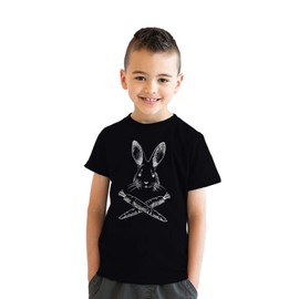 Funny Kids Easter Shirt – Pirate Bunny Jolly Roger Design with Crossed Carrots – Cotton Youth Tee for Easter Egg Hunt or Spring Outfit – Black Boys T-Shirt - Black M