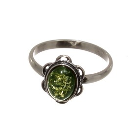 Sterling Silver and Baltic Green Amber Ring "Brittany" size: 6.5
