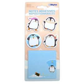 WAYTEX 100 Reusable Sticky Notes Cute Animals on Stand 4 Mini Penguin Pads and 1 Square Pad 8 x 8 cm Penguin 931666