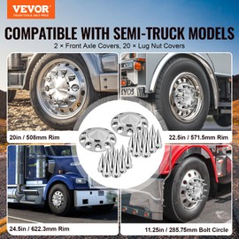 VEVOR Front Axle Wheel Covers, Spiked Axle Cover for Semi Truck, ABS Electroplate Rust-Resistant Lug Nut Covers, Universal Fit, Installation Tool Included, Complete Axle Cover Combo Kit