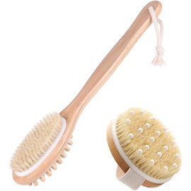 Cepillo para Ducha KJRIVER 2 en 1 de Madera Natural y Cerdas para Cuerpo
