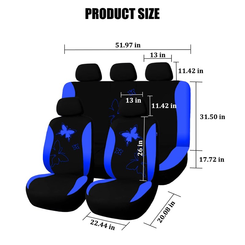 HZEL Car Seat Cover Full Set, Soft Breathable Butterfly Print
