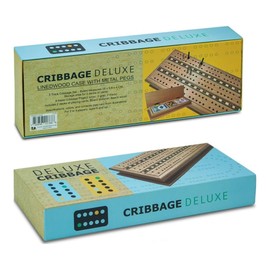 Tradeopia 3 Track Deluxe Wooden Cribbage Board, with Metal Pegs and 2 Decks of Playing Card, Portable Cribbage Set, 3 Track Cribbage Board Game