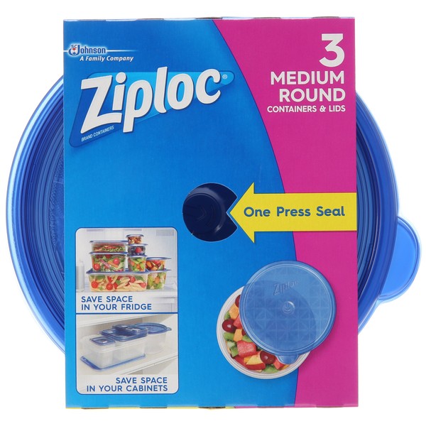 Ziploc Twist N Loc Food Storage Meal Prep Containers Reusable for Kitchen Organization, Dishwasher Safe, Medium Round, 3 Count