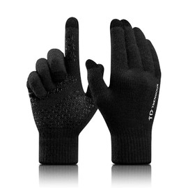 TRENDOUX Gloves Womens, Winter Touch Screen Glove Men Unisex - Anti-Slip Grip - Elastic Cuff - Wool Lined - Hands Warm in Cold Weather - Thermal Glove for Driving Hiking Dog Walking - Black - M