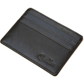 Credit Card Holder | Genuine Leather Wallet for Men | 10.5 x 8 x 0.5 cm, 23 g | 6 Card Slots for 12+ Cards, Black, black, Minimalist