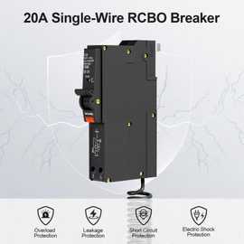 RCBO with Overload and Leakage Protection, 120V 20A, Single-Wire Insertion Wiring, 10kA, 30mA Residual Current Circuit Breaker for Home/Industrial Electrical Safety, CE