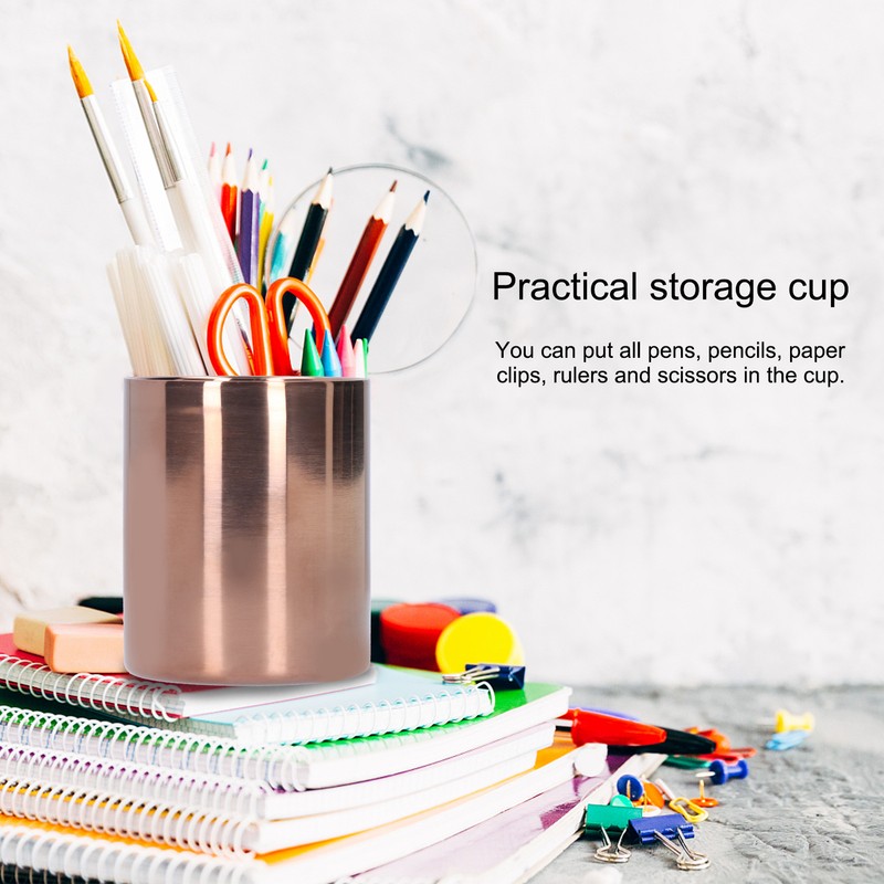 Round Pen Holder Stainless Steel Vase Cosmetic Brush Container Desktop
