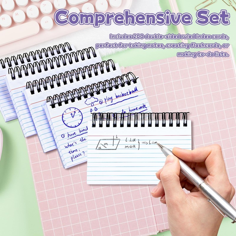 Tecmisse 200 PCS Index Cards, 3x5 Inches Spiral Bound Index