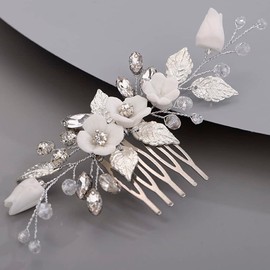 BERYUAN Cute White Flower Hair Comb for Women Girls Prom Hair Comb SILVER
