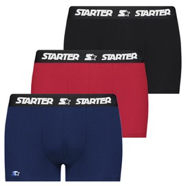 Starter Cotton Span Men’s Trunk – 3 Pack, Men’s Underwear Trunks, Soft & Comfortable Waistband, Anti-Chafing (US, Alpha, Small, Regular, Regular, Black/Blue/Red)