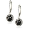 Pet Friends Silvertone/Crystal/Jet Paw Drop Earrings, Silver