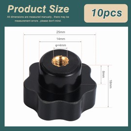 Knpwer Pack of 10 M4 Star Grip Nuts, Star Grip, Black Plastic Grip Nuts, Internal Thread Clamping Knob