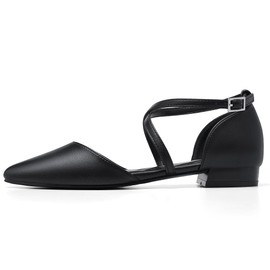 MaxMuxun Flats for Women Pointed Toe Flats for Women with Adjustable Ankle Strap Womens Flats Dressy 0.78 Inch Low Heels Soft Latex Cushion for Work, Office, Party Size 7 Black