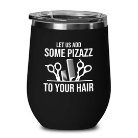 Flairy Land Hair Stylist Black Edition Wine Tumbler 12oz - Add Pizazz to Your Hair - Hair Stylist Gift Beautician Hairdresser Salon Barber Hairdo Cosmetoloist Scissors Blower