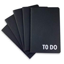 Ricco Bello Mini Pocket to Do Checklist Kraft Cover Notebook, 3.5 x 5.5 inches, Stitched Binding, Acid-Free Paper, 64 Pages Per Notebook, 5-Pack (Black)