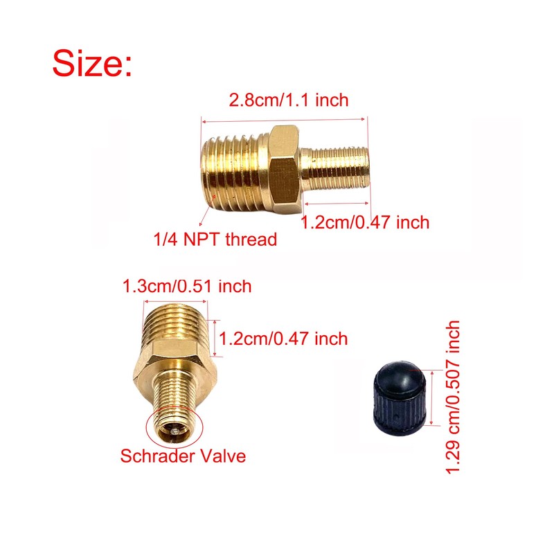 8 Pcs Schrader Valve Adapters, 1/4" NPT Male Tank Valve