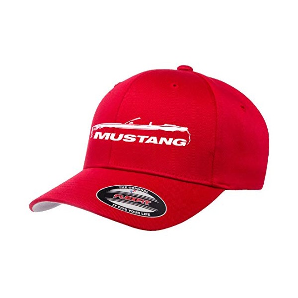 2015-20 Ford Mustang Convertible Classic Outline Design Flexfit 6277 Athletic Baseball Fitted Hat Cap red L/XL