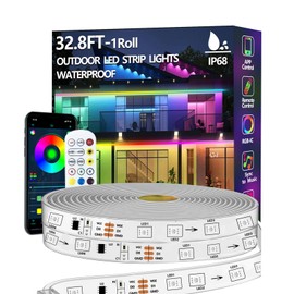 10 m RGB + IC LED Strip, Outdoor IP68 Waterproof, Control with App/Remote Control, Bluetooth Music Sync Rope Light for Balconies, Terraces, Roofs, Gardens, Swimming Pools