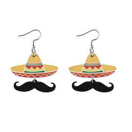 Wooden Cinco De Mayo Dangle Earrings Mexican Earrings for Women Piñata Sombrero Drop Earrings Mexican Holiday Jewelry-D