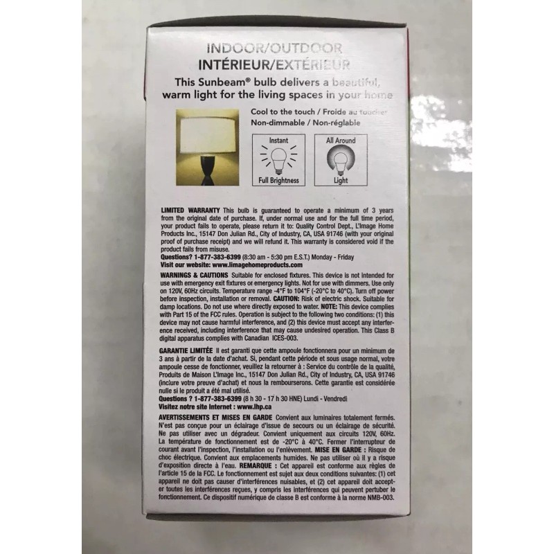 Sunbeam A-19 9W LED Warm White Light Bulb 22.8 Year