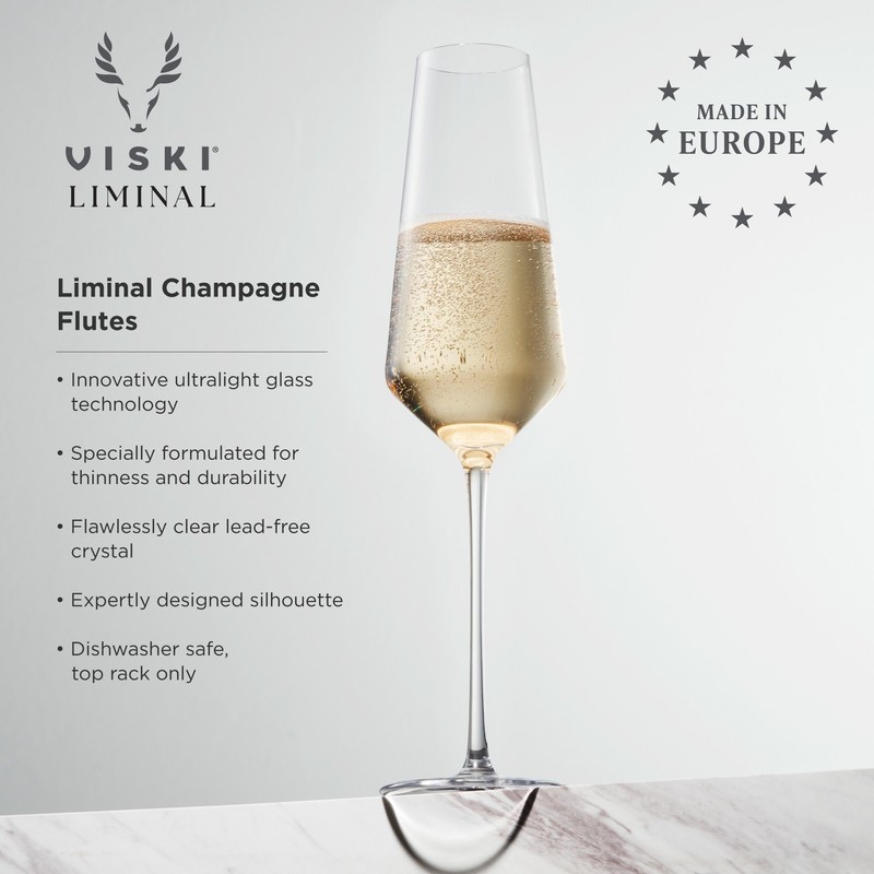 Viski Liminal Crystal Flutes, Ultrathin Clear Drinking Glasses, Thin &
