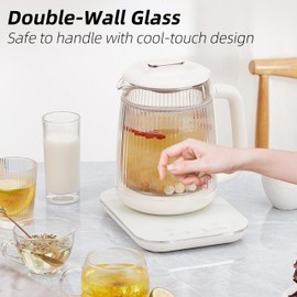 Health Pot, 1.5L Double-Layer Glass Electric Kettle with Stew Pot, 9-in-1 Multi-Function Tea Maker for Soup, Porridge, Herbal Tea, Stainless Steel Base, Glass Touch Panel, Programmable