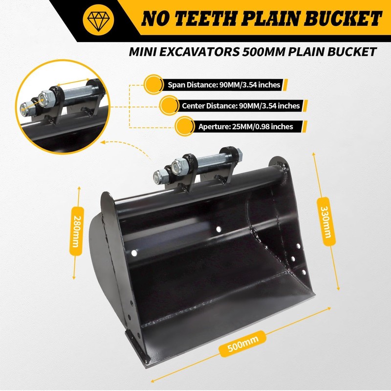 Jecoupoon 500mm Plain Bucket Attachment No Teeth Bucket Compatible with