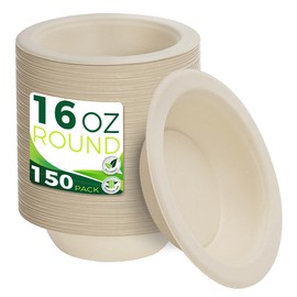 BIRCHIO Paper Bowls 16 oz [150-Pack], Heavy Duty Disposable Bowls Perfect for Hot Soup and Milk Cereals, 100% Compostable and Eco-Friendly Made from Bagasse