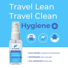 FLYGIENE Hand Sanitizer Travel Size 2oz (1 Pack) Made in USA | 70% Alcohol + Aloe | TSA Approved Travel Bottles | Small Hand Sanitizer Travel Size Toiletries for Airplane Travel Essentials for Flying