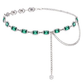 phnydreg Green Chain Belt for Women Green Western Belt Metal Rhinestone Cowgirl Waist Chain Belt for Dresses Jeans