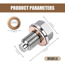GRANDI 1 PC Stainless Steel Sump Drain Nut Bolt, M14x1.5 Oil Drain Plug with Screw Gaskets, Leak-Proof Oil Pan Plug and Copper Crush Washer, Universal for Most Cars, Trucks, SUVs (Silver)