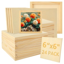 LOPYXBR 24 PCS Wood Panels for Painting 6x6 Inch Wood Canvas Boards Wooden Canvas Pine Wood Panel for Oil Painting DIY Drawing Pouring Art Projects