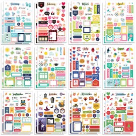 Teling 24 Sheets Holiday Stickers Seasonal Planner Calendar Stickers Monthly Seasonal Stickers Winter First Day of School Aesthetic Stickers Accessories for Scrapbook, Calendar, Planning(Holiday)