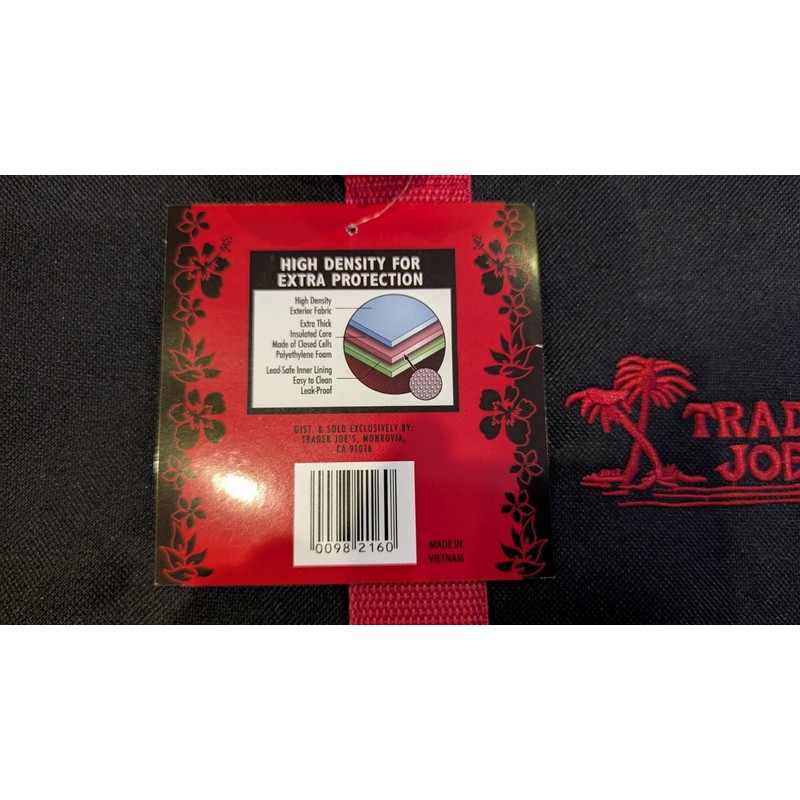 Trader Joe's Black Red Insulated Zipper Reusable Shopping Bag Extra