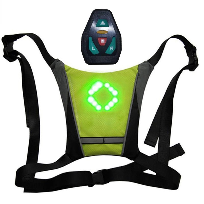 Reflective Cycling Vest with Rechargeable LED Direction Indicator Remote Control