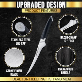 SliceElite SE Series 7-Inch Fillet Knife for Meat & Fish – Razor-Sharp VG10 Steel Blade, Precision Trimming & Boning Knife for Meat Cutting, Professional Fillet Knofe with Pakkawood Handle