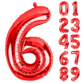 40 Inch Red Large Numbers Balloons 6, Number 6 Digit 6 Helium Balloons, Foil Mylar Big Number Balloons for Birthday Party Anniversary Supplies Decorations