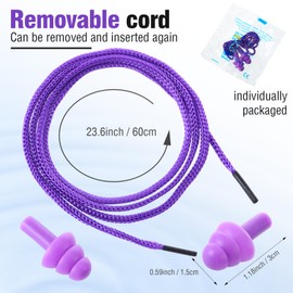 Tondiamo 200 Pairs Ear Plugs Reusable Silicone Earplugs with Cord Sleeping Individually Wrapped Hearing Protection Noise Cancelling Earplugs for Work Construction Shooting Sports(Purple)