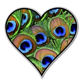 AK Wall Art Peacock Feather Heart Vinyl Sticker - SELECT SIZE - (A) X-Small: 2"