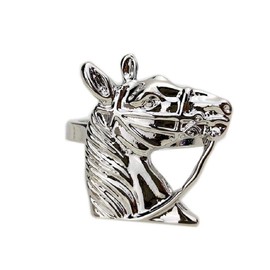 Yalulu Napkin Rings, Pack of 6 Horse Head Metal Napkin Buckle Holder Dining Table Setting for Wedding, Dinner, Hotel Table Decor (Silver)