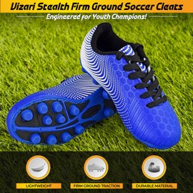 Vizari Stealth FG Soccer Shoes | Firm Ground Outdoor Soccer Shoes for Boys and Girls | Lightweight and Easy to wear Youth Outdoor Soccer Cleats | Stealth Blue/White | Little Kid