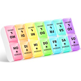 Opret Opret Deutsche Tablettenbox 7 Tage 2 Fächer Morgens Abends, Abnehmbar Pillendose, Pillenbox Medikamentenbox 7 Tage Tabletten Wochenbox Tablettendose Tablettenbox 14 Fächer
