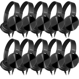 MKDTNJT Bulk Kids Headphones for School Classroom Students,10 Pack Durable Wired School Earphones with HD Stereo Sound 3.5mm Jack for Library,Online Learning(HTC004 Black)