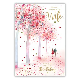 Nigel Quiney Wife Birthday Card - Happy Birthday Card with Romantic Cherry Blossom Walk Design - Birthday Card for Women